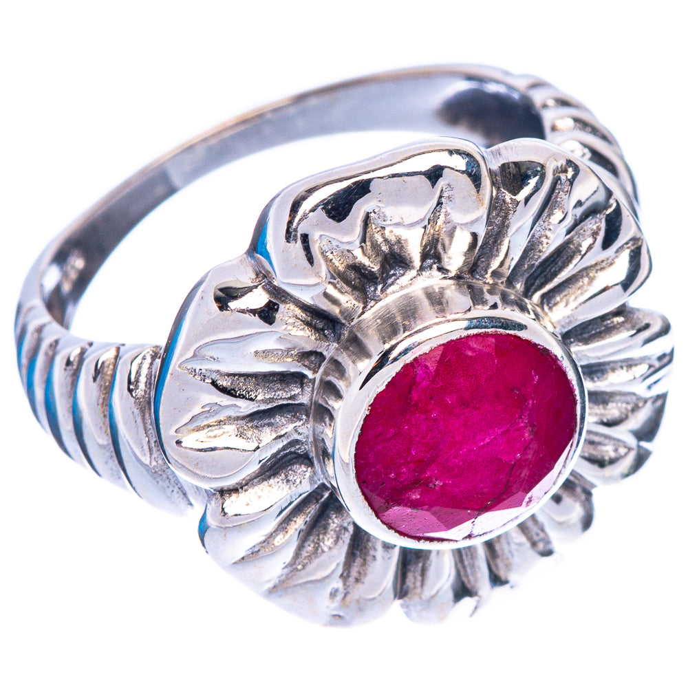 Glass Filled Ruby Flower Ring Size 8 (925 Sterling Silver) R147108