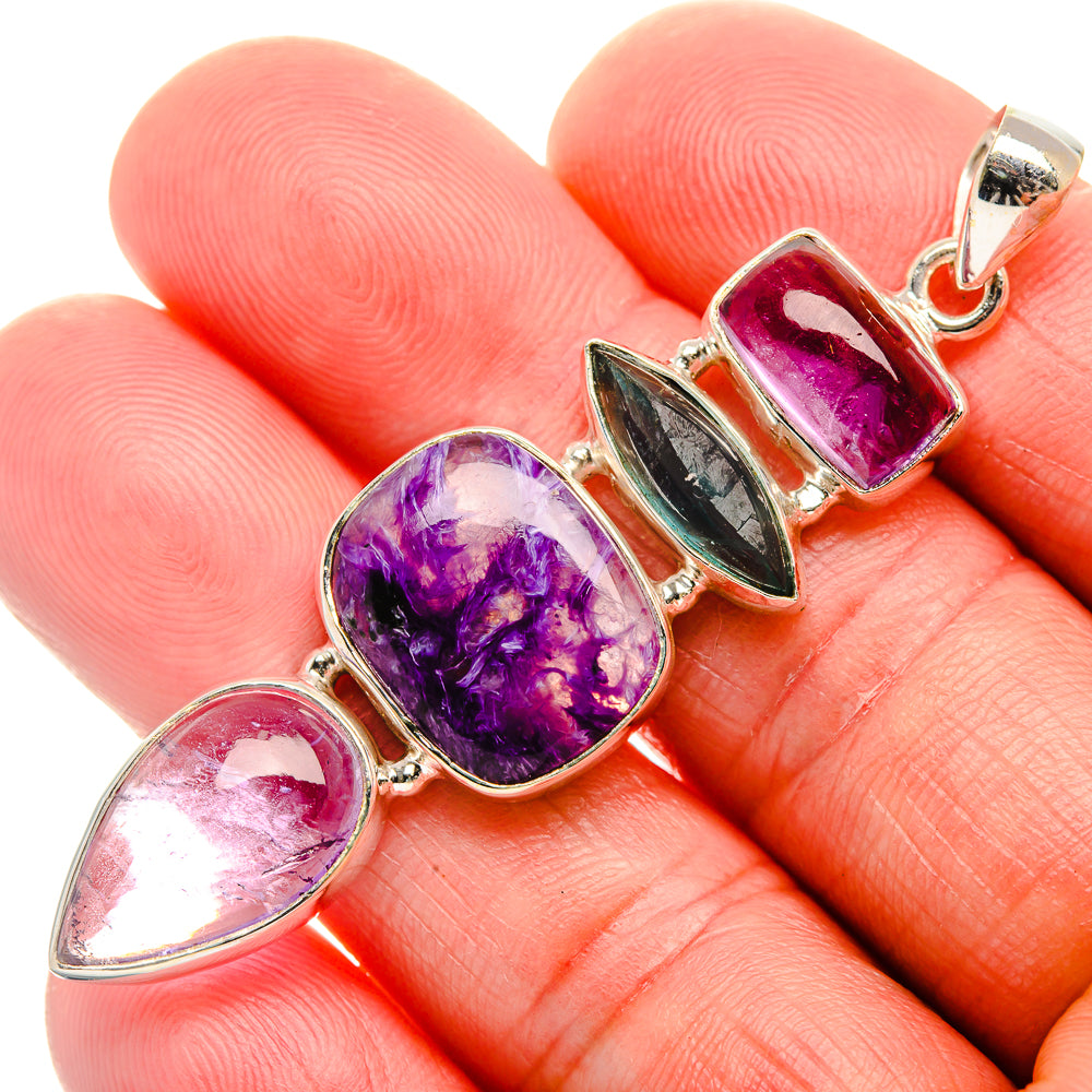 Charoite, Amethyst, Apatite Pendant 2 1/2" (925 Sterling Silver) PD38241