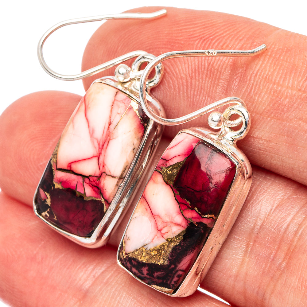 Pink Copper Composite Turquoise Earrings 1 3/8" (925 Sterling Silver) E2575