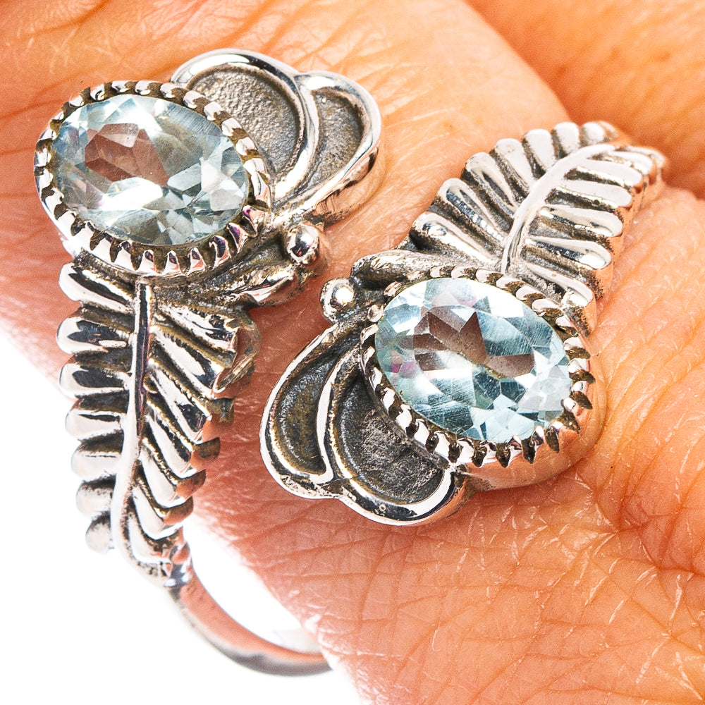 Faceted Blue Topaz Ring Size 10 Adjustable (.925 Sterling Silver)