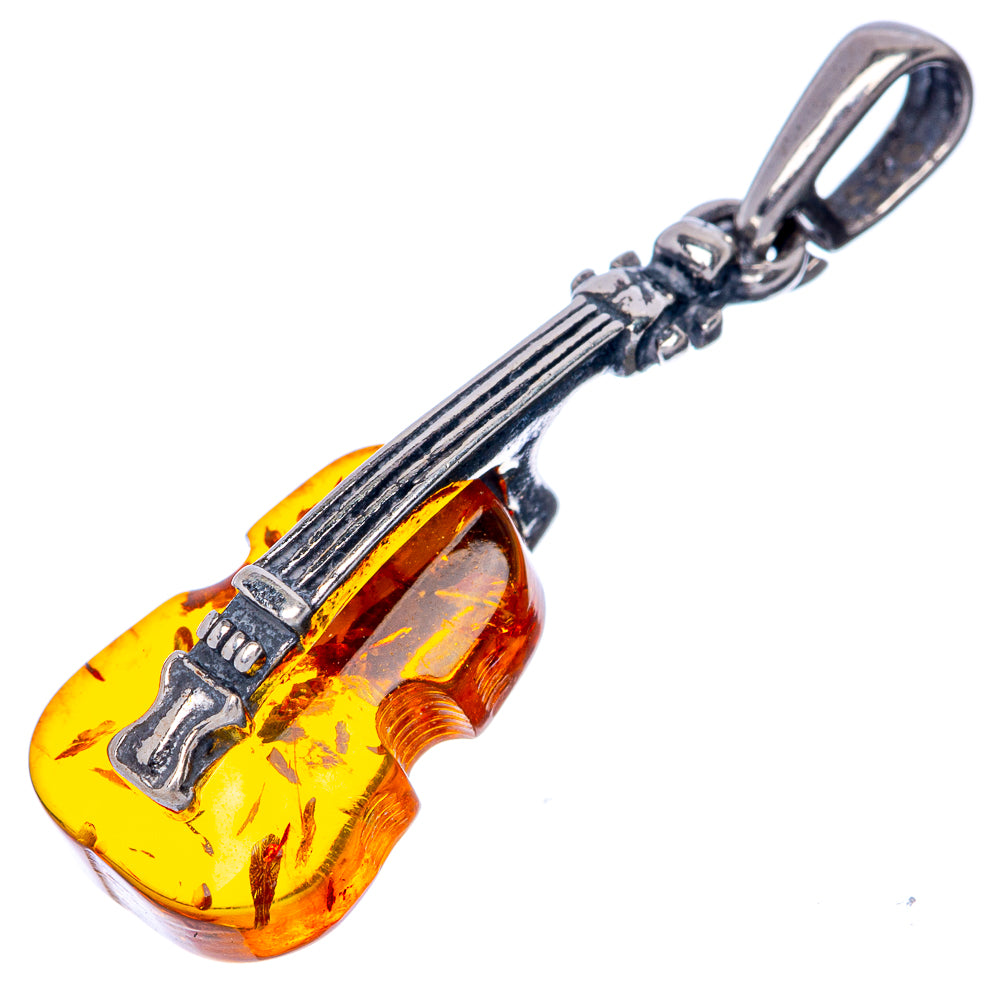 Baltic Amber Violin Dainty Pendant 1 1/4" (925 Sterling Silver) P39931