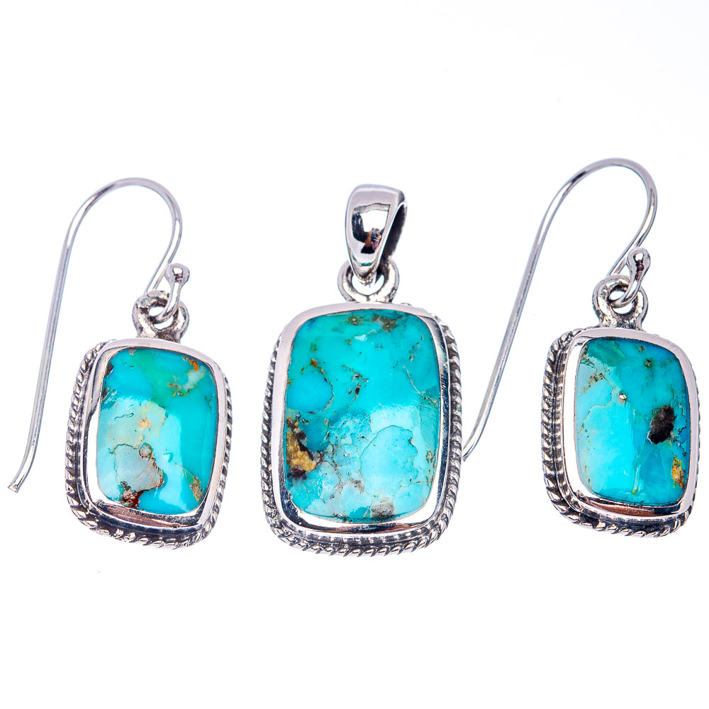 Native Style Mohave Turquoise Pendant & Earrings Set 1" (.925 Sterling Silver)
