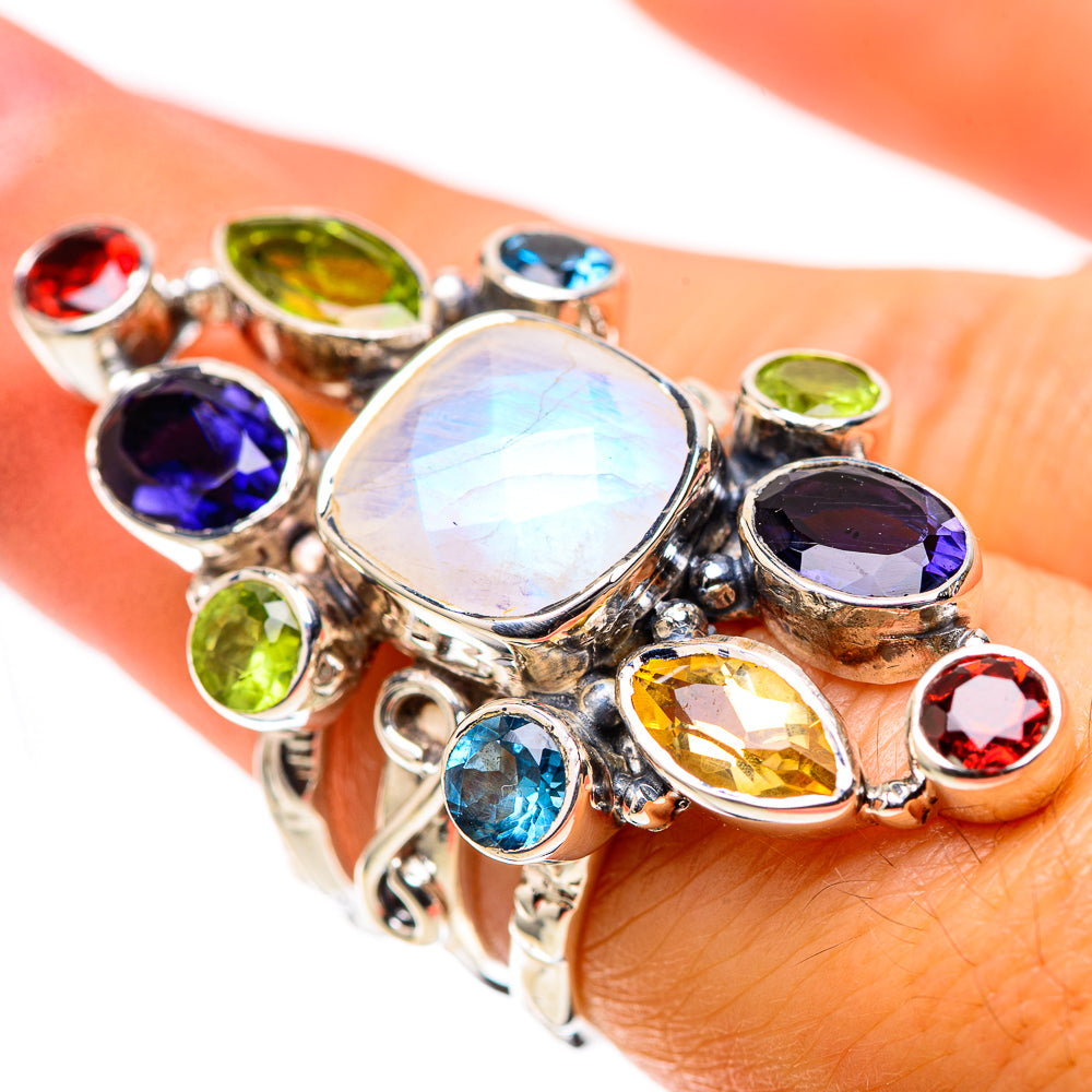 Signature Large Rainbow Moonstone, Tanzanite, Citrine, Peridot, Blue Topaz, Garnet Ring Size 6.75 (925 Sterling Silver) RING138294