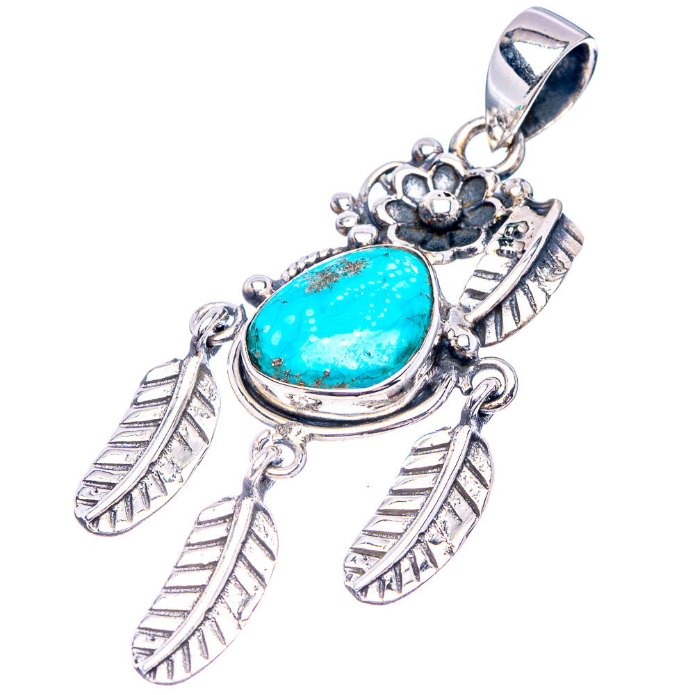 Kingman Turquoise Native Style Pendant 2 1/8" (.925 Sterling Silver)