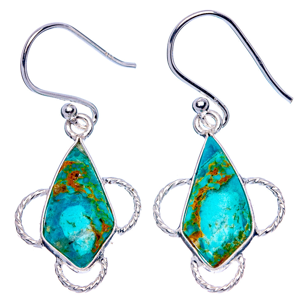Rare Arizona Turquoise 925 Sterling Silver Earrings 1 3/8" (925 Sterling Silver) E1961