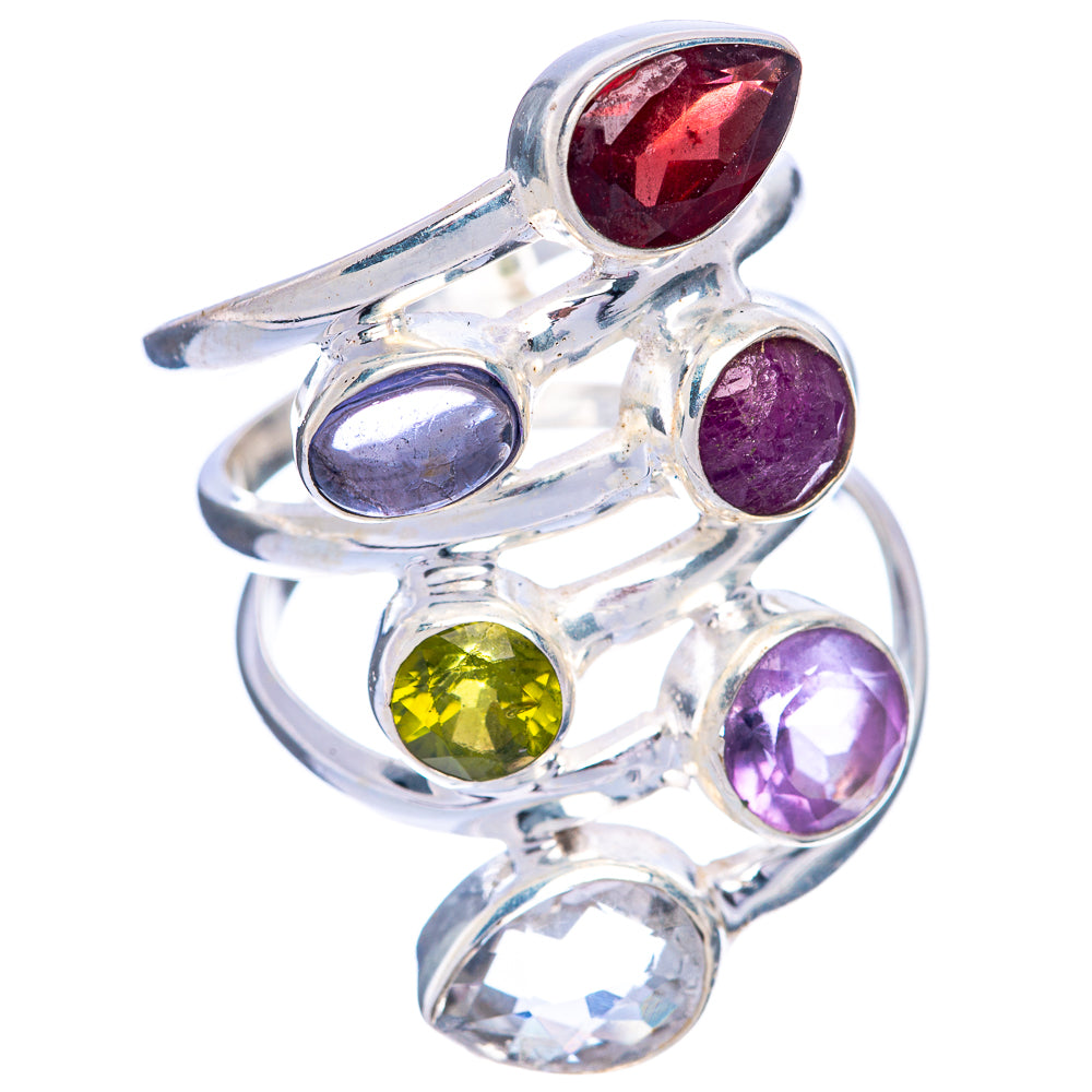 Large Garnet, Tanzanite, Ruby, Peridot, Amethyst, White Quartz Ring Size 7 (925 Sterling Silver) R144792