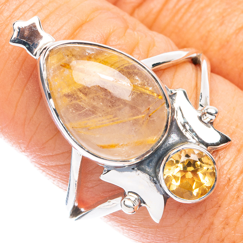 Premium Rutilated Quartz, Citrine Ring Size 9 (925 Sterling Silver) R7652