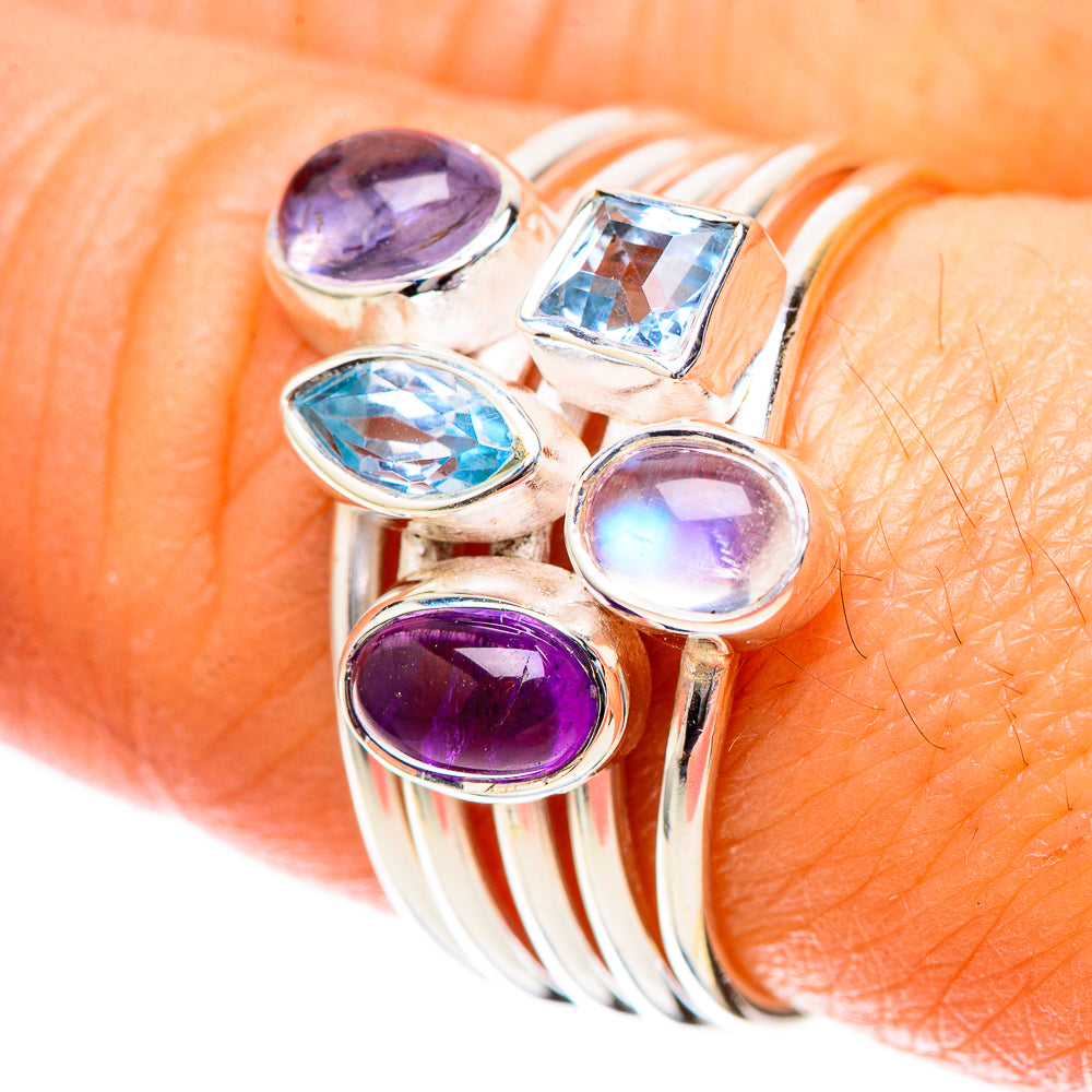 Tanzanite, Rainbow Moonstone, Blue Topaz, Amethyst Ring Size 8 (925 Sterling Silver) RING137842