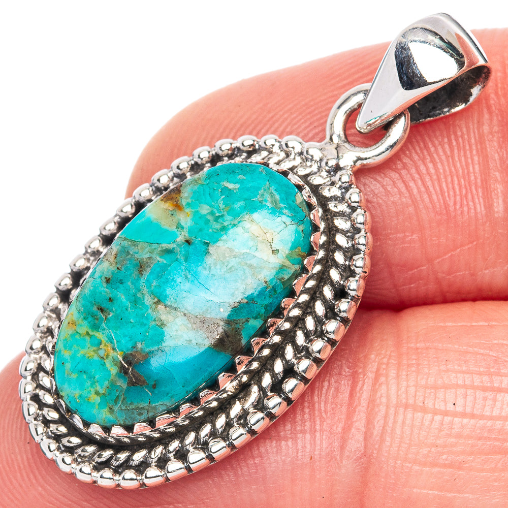 Rare Arizona Turquoise 925 Sterling Silver Pendant 1 1/4" (925 Sterling Silver) P41946