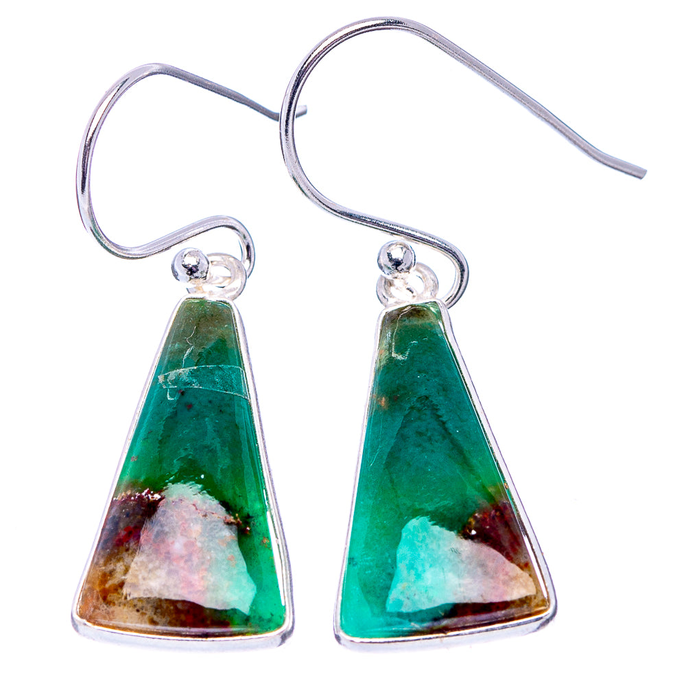 Bloodstone Earrings 1 3/8" (.925 Sterling Silver)