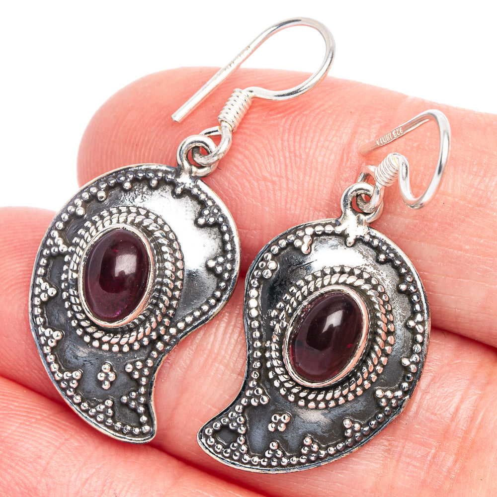 Garnet Earrings 1 3/8" (925 Sterling Silver) E433217