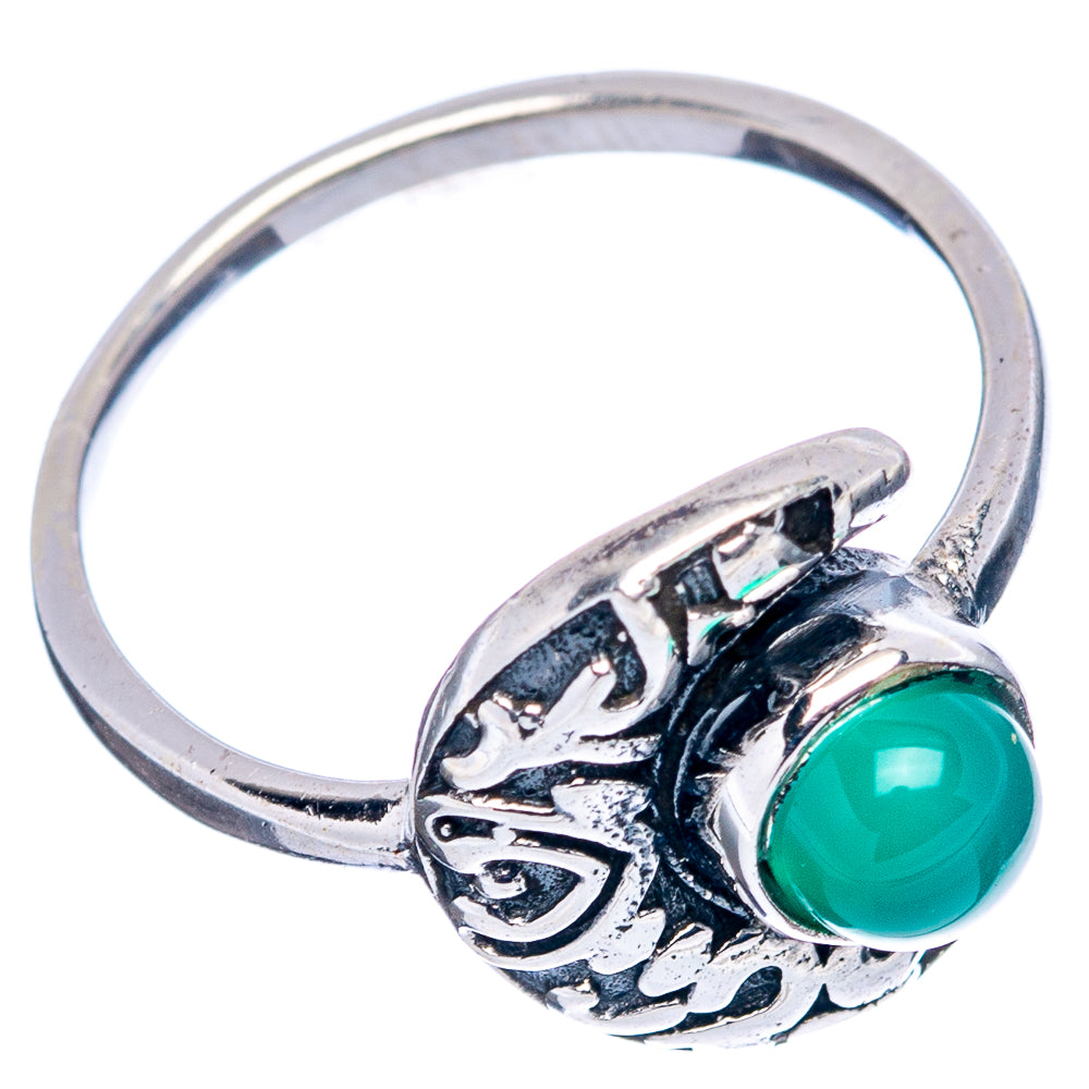Green Onyx Moon Dainty Ring Size 6 (.925 Sterling Silver)