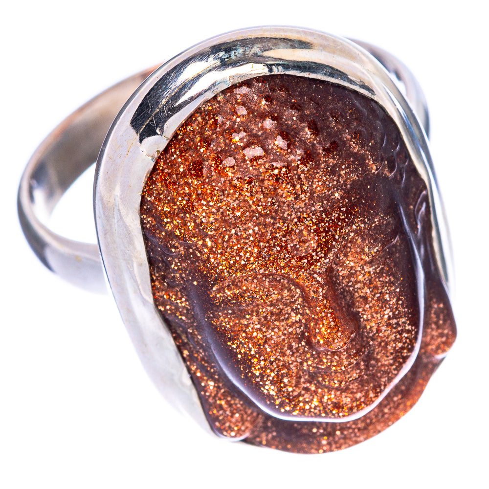 Goldstone Buddha Ring Size 10 (925 Sterling Silver) R1499