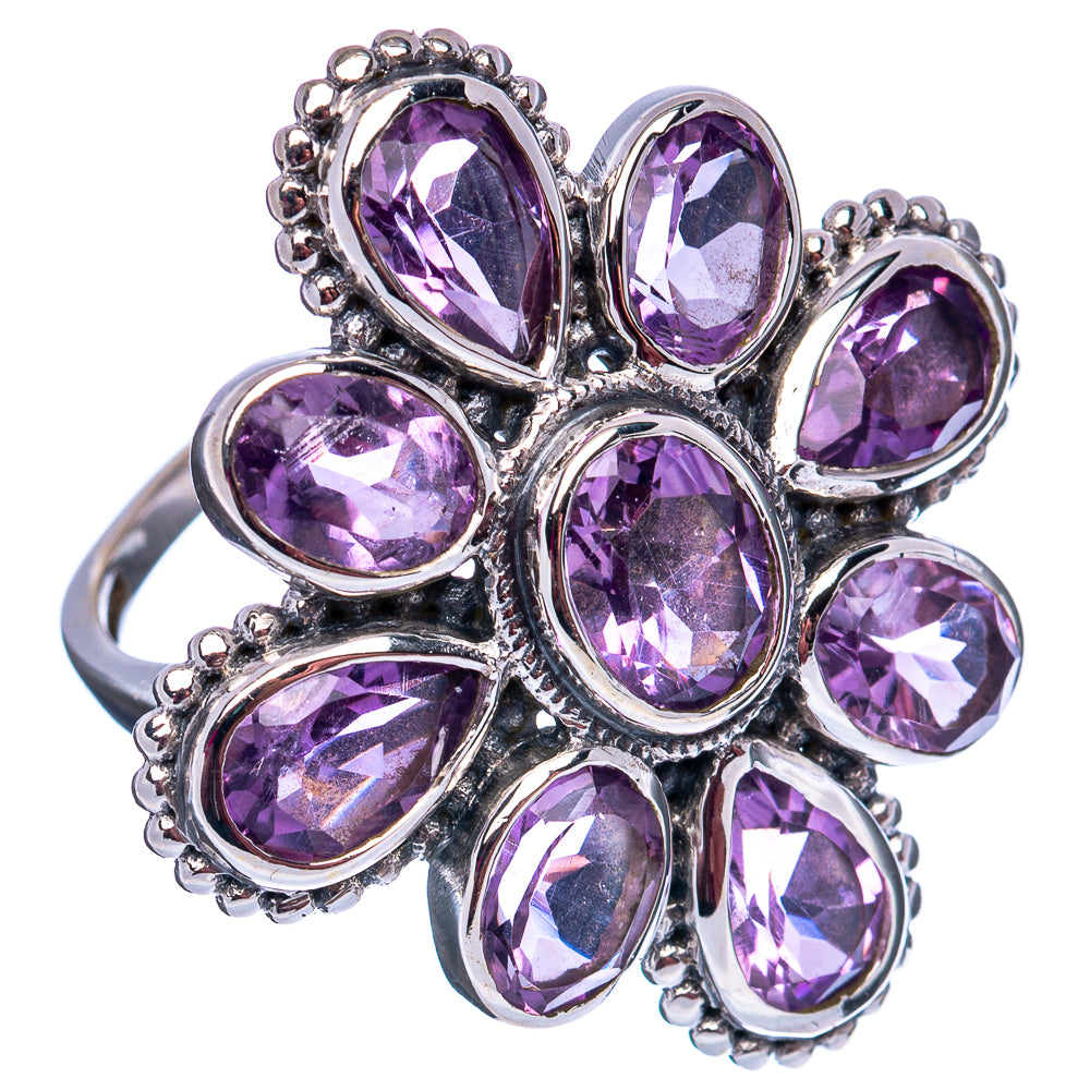 Amethyst Flower Ring Size 7.75 (.925 Sterling Silver)