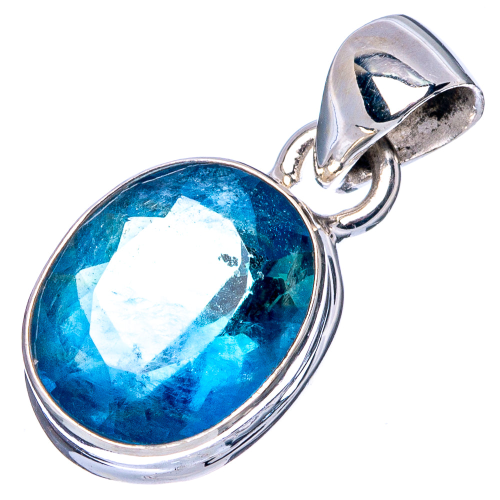 Rare Faceted Blue Fluorite Pendant 7/8" (925 Sterling Silver) P43019