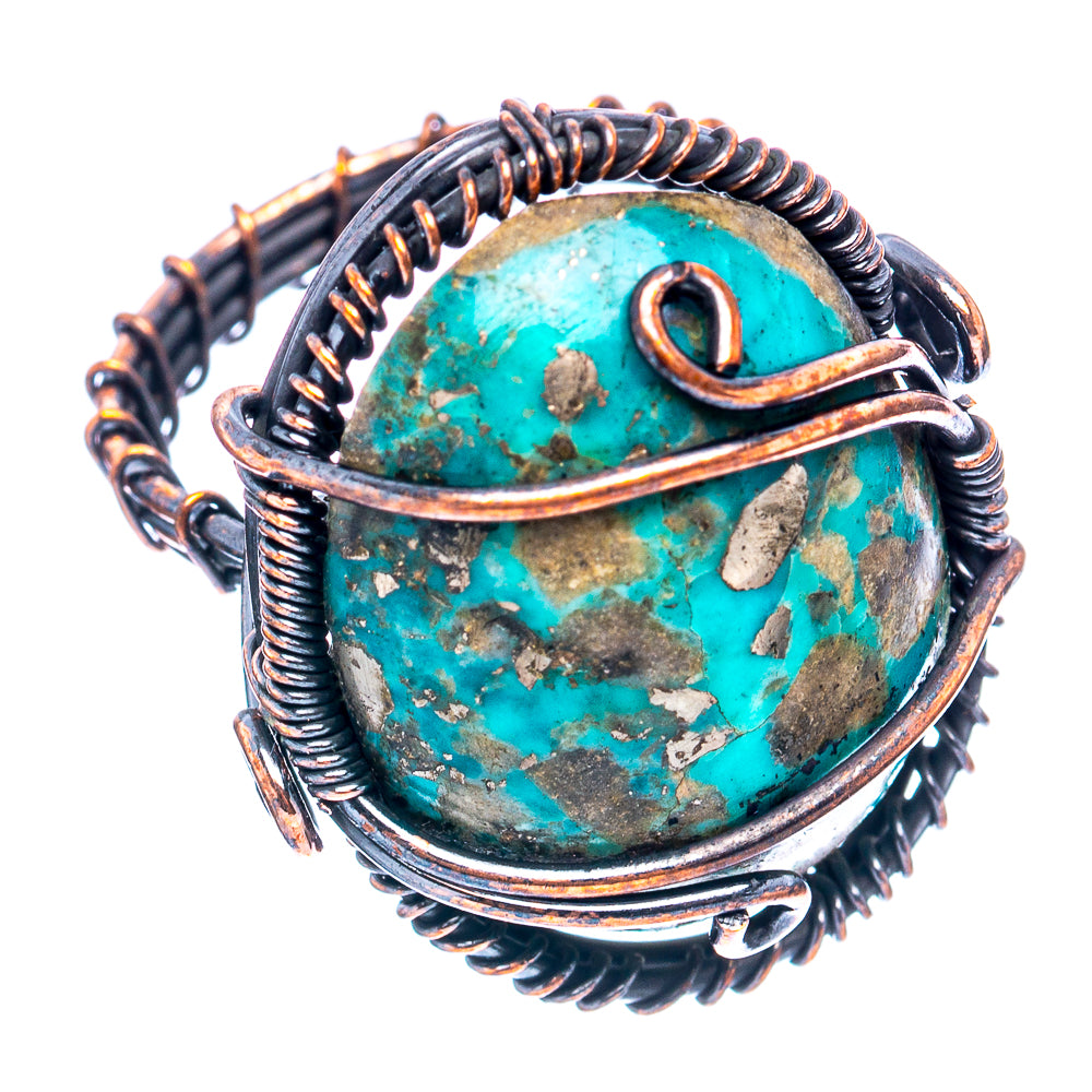 Turquoise Wire Wrap Ring Size 8 (Oxidized Copper)