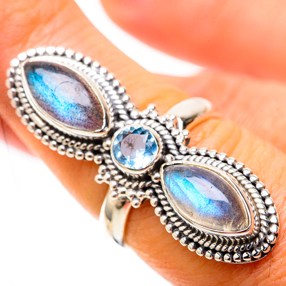 Large Labradorite, Blue Topaz Ring Size 7 (925 Sterling Silver) RING138000
