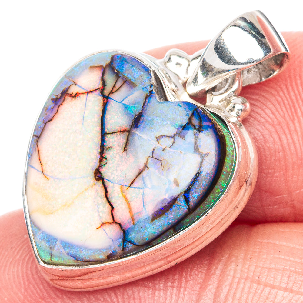 Rare Sterling Opal Heart 925 Sterling Silver Pendant 1 1/8" (925 Sterling Silver) P41912