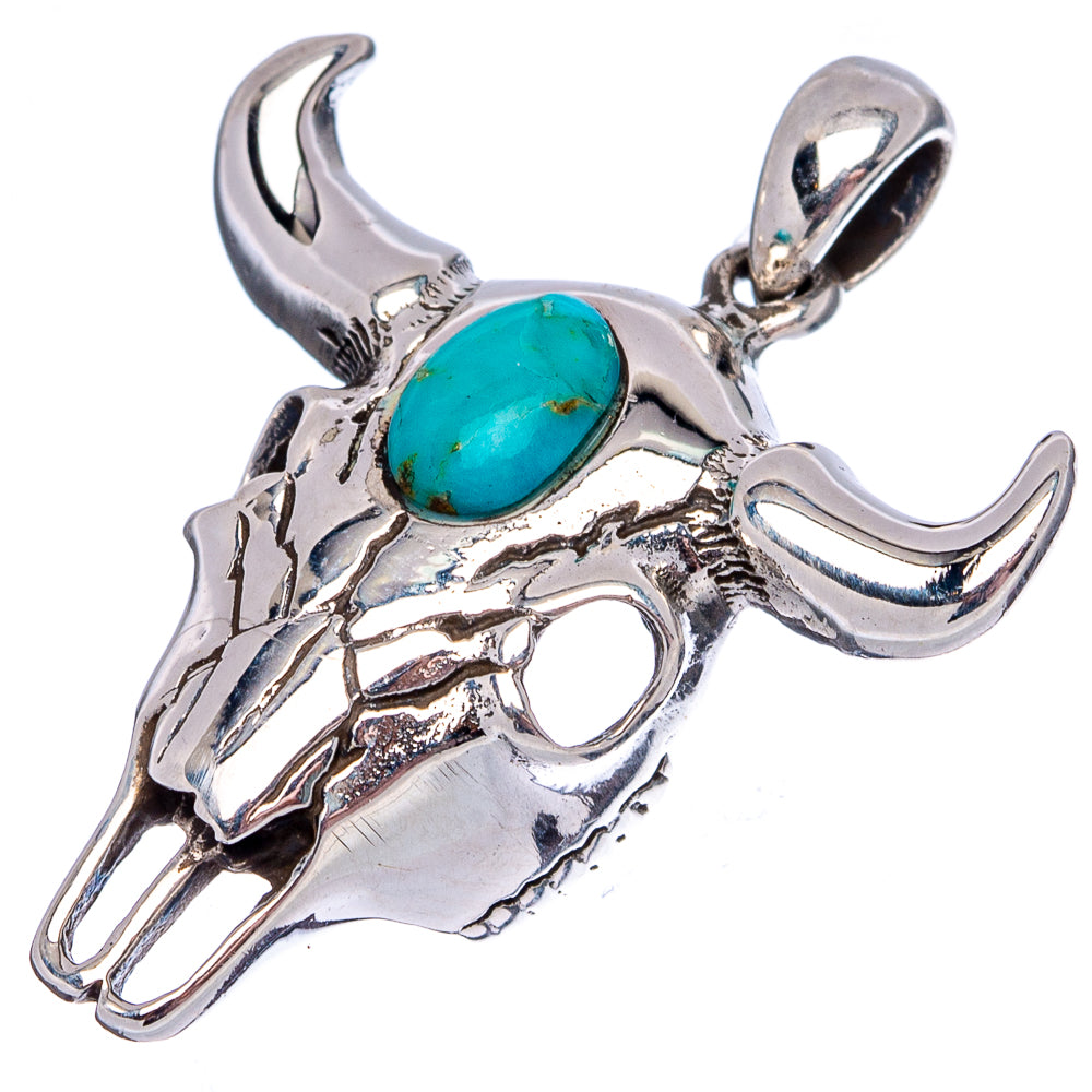 Native Style Mohave Turquoise Cow Skull Pendant 1 1/4" (.925 Sterling Silver)