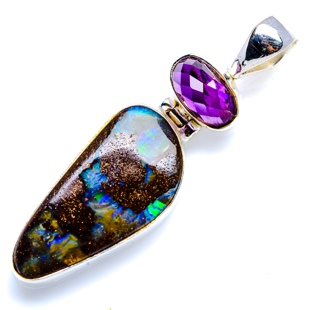 Boulder Opal, Amethyst Pendant 1 3/4" (925 Sterling Silver) PD38221