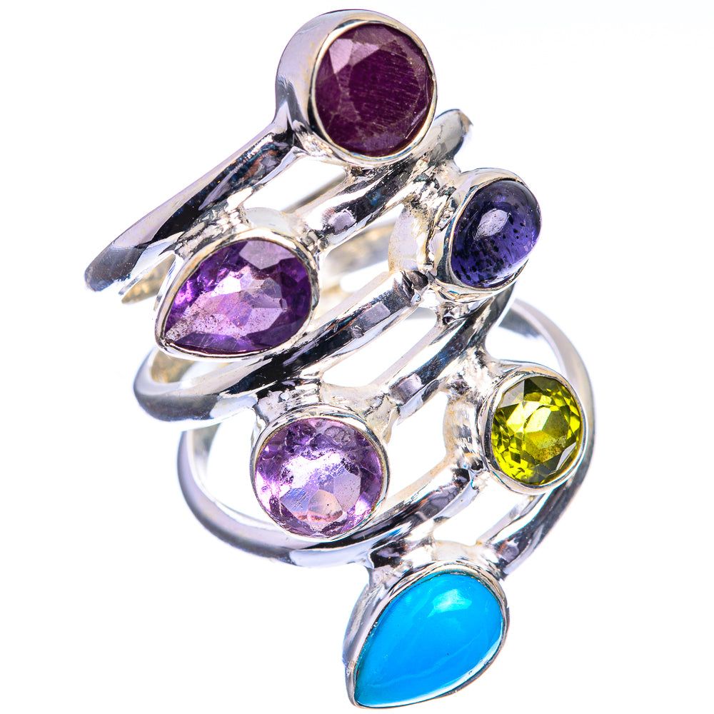 Large Ruby, Amethyst, Black Onyx, Peridot, Sleeping Beauty Turquoise Ring Size 5.75 (925 Sterling Silver) R143206