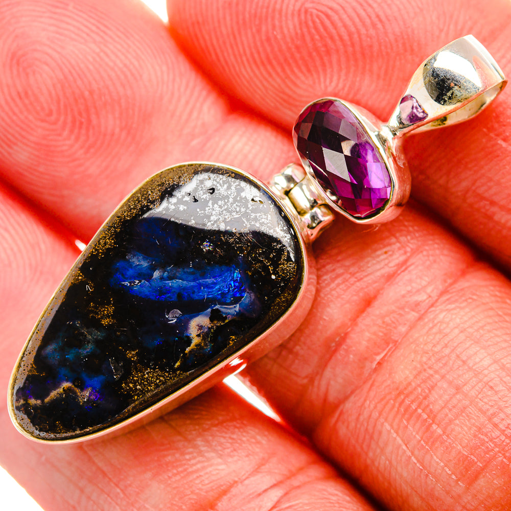 Boulder Opal, Amethyst Pendant 1 7/8" (925 Sterling Silver) PD37974