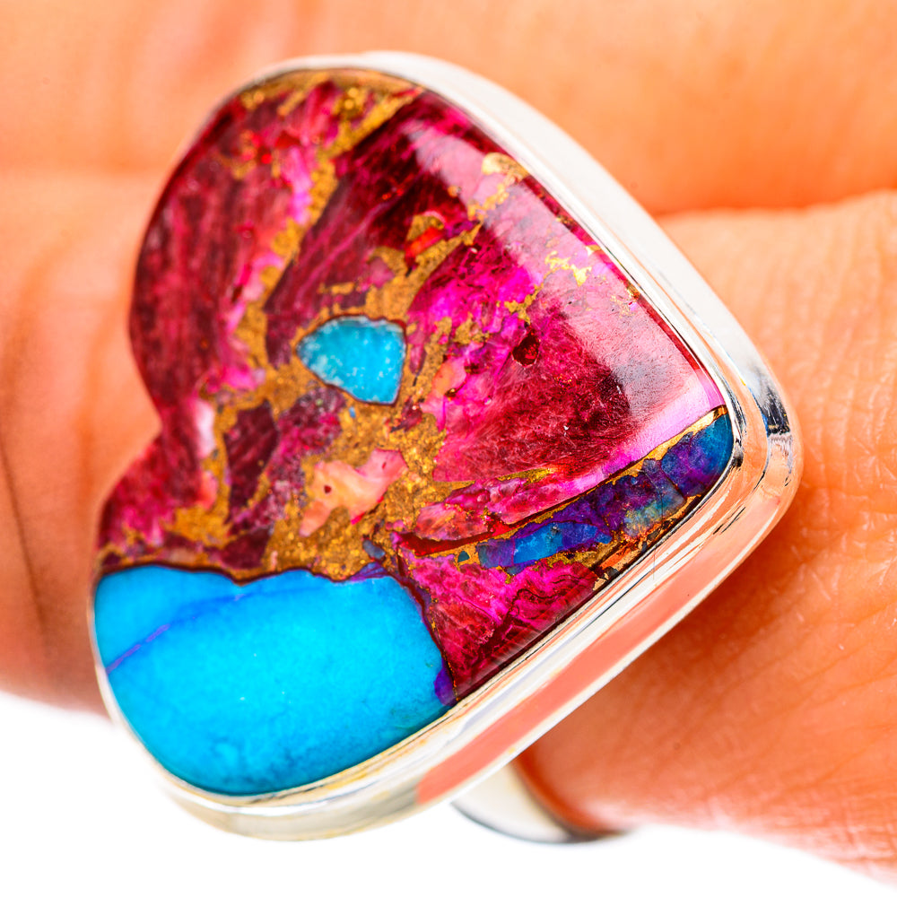 Large Kingman Pink Dahlia Turquoise Ring Size 9 (925 Sterling Silver) RING139091
