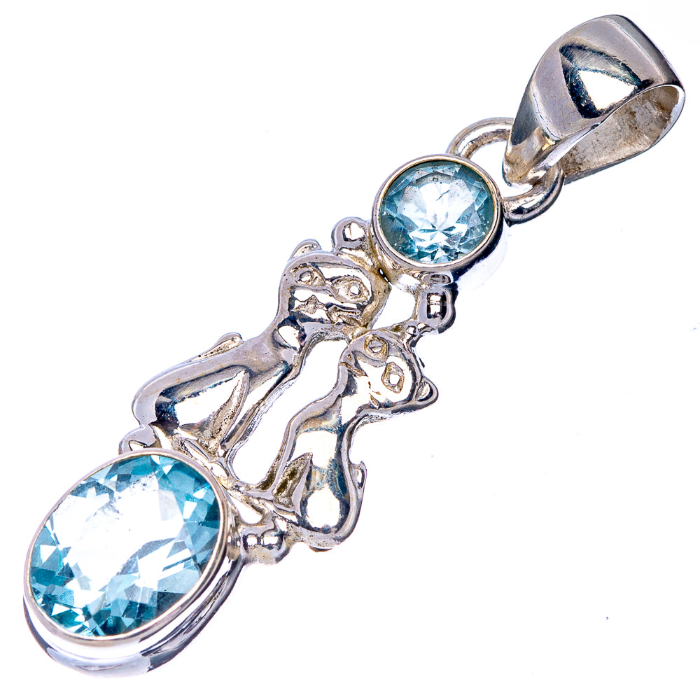 Blue Topaz Cats Pendant 1 1/2" (925 Sterling Silver) P41032