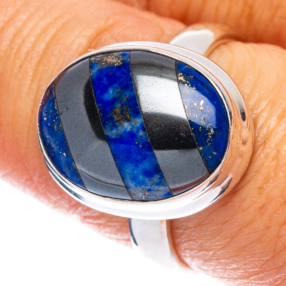 Shungite Lapis Lazuli Ring Size 7.75 (925 Sterling Silver) R146585