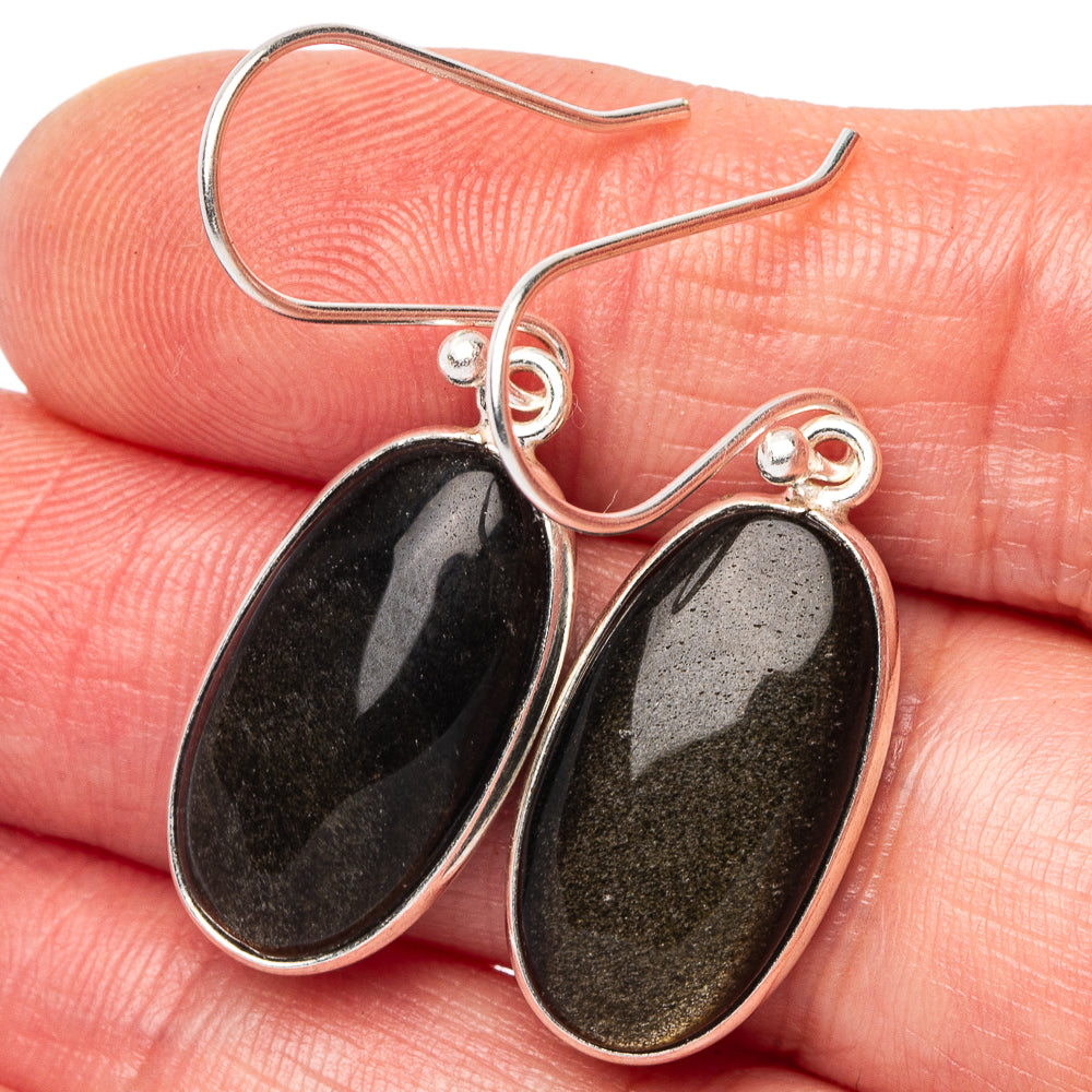 Gold Sheen Obsidian Earrings 1 1/2" (.925 Sterling Silver)