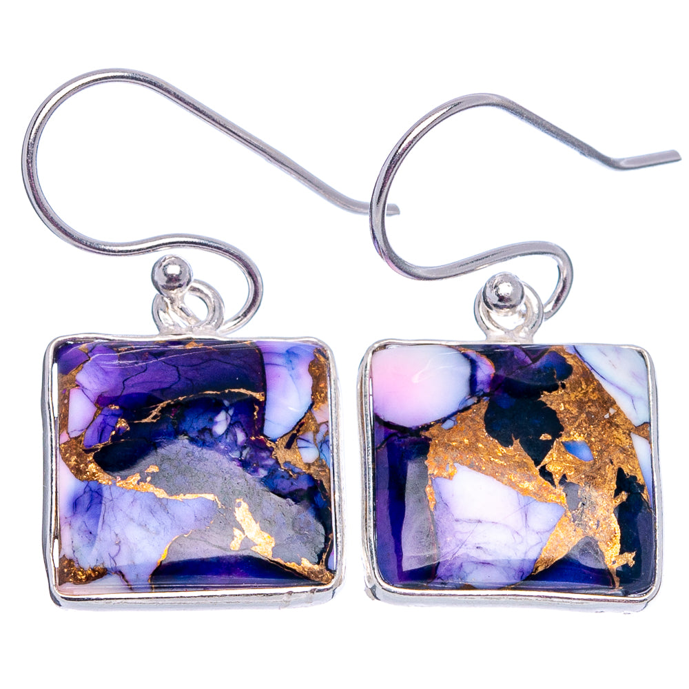 Purple Dahlia Mohave Turquoise Earrings 1 1/8" (.925 Sterling Silver)