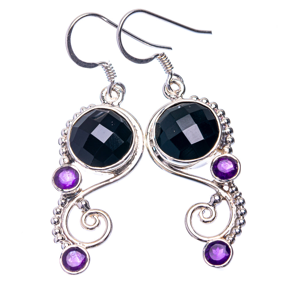 Premium Black Onyx, Amethyst Earrings 1 3/4" (925 Sterling Silver) E432365