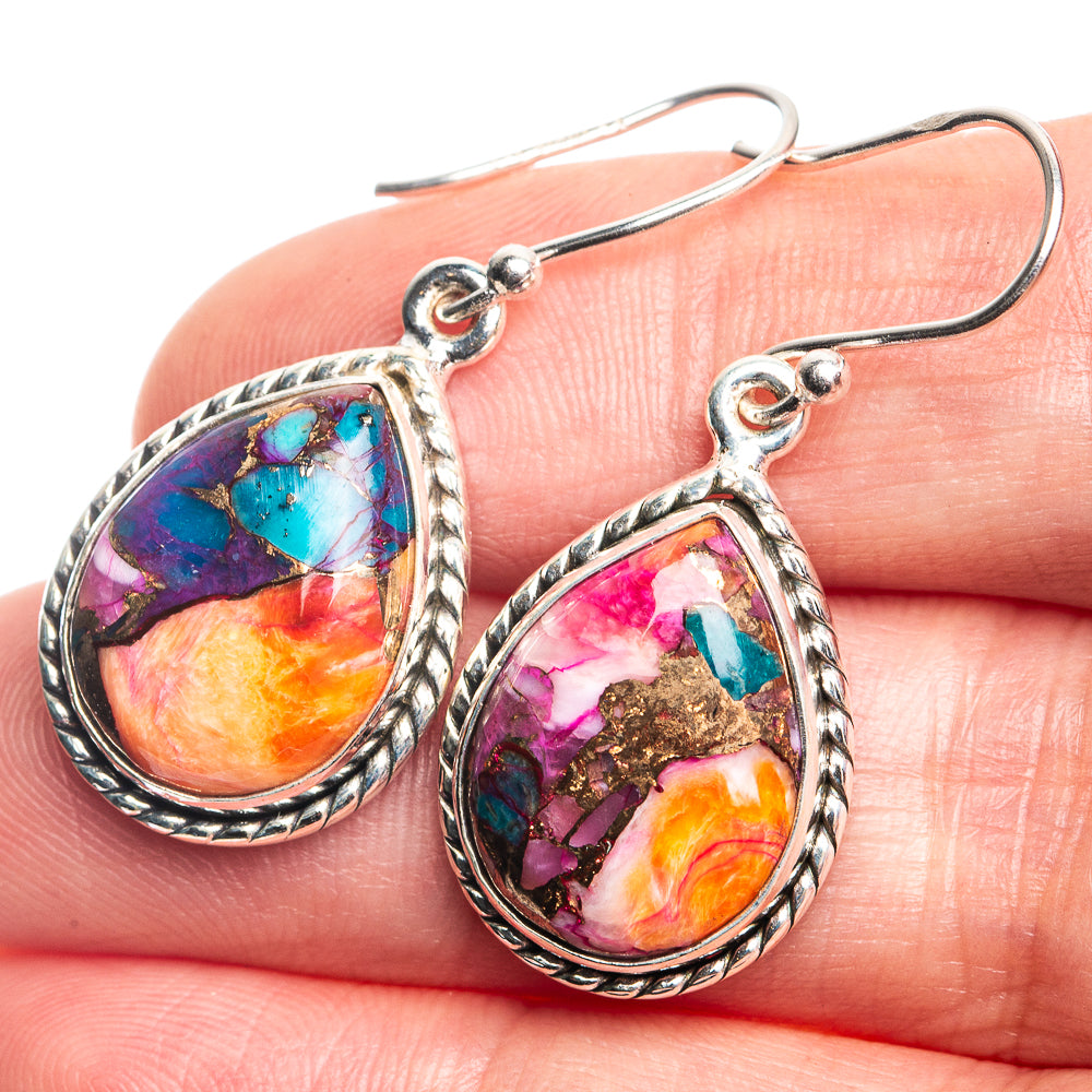 Kingman Pink Dahlia Turquoise Earrings 1 3/8" (925 Sterling Silver) E432725