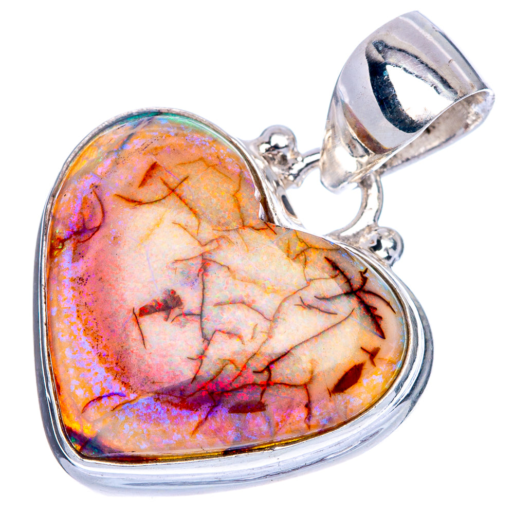 Rare Sterling Opal Heart Pendant 1 1/8" (925 Sterling Silver) P41572