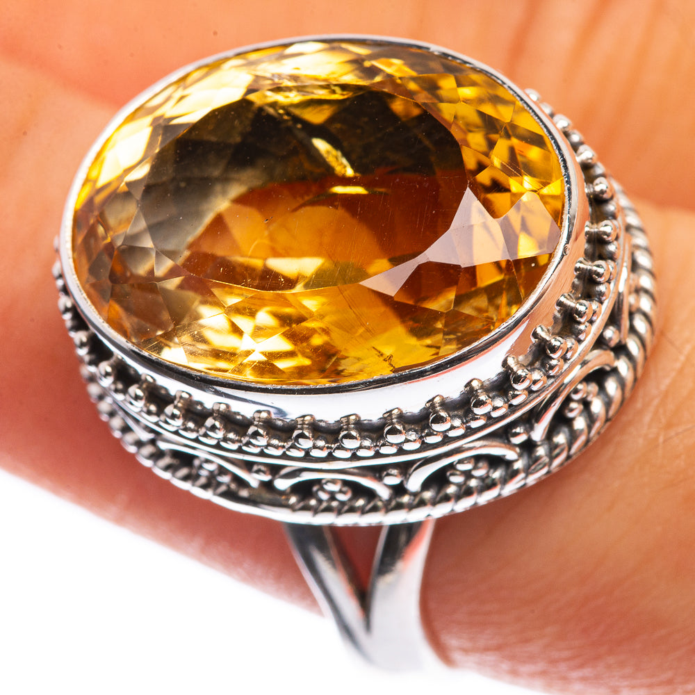 Faceted Citrine 925 Sterling Silver Ring Size 8
