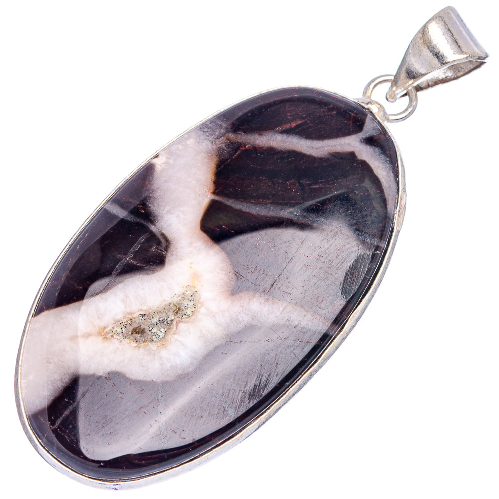 Black Banded Agate Pendant 2 1/8" (Silver Plated)