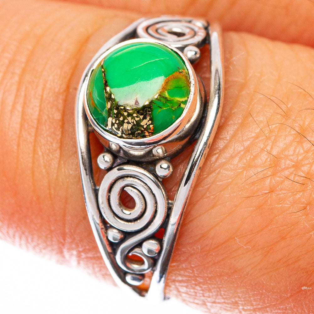 Green Copper Composite Turquoise Dainty Ring Size 7.75 (925 Sterling Silver) R144992