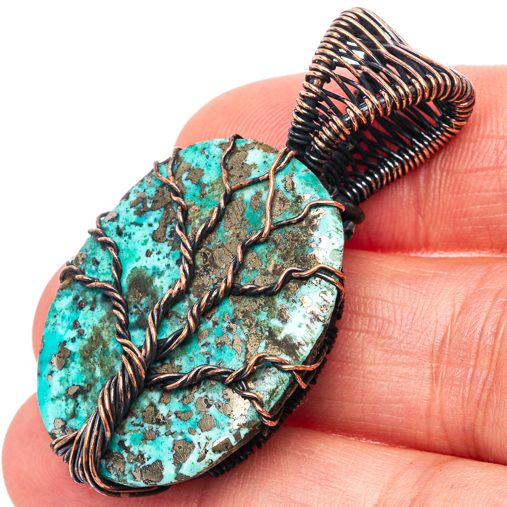 Turquoise Tree of Life Pendant 1 3/4" (Oxidized Copper)