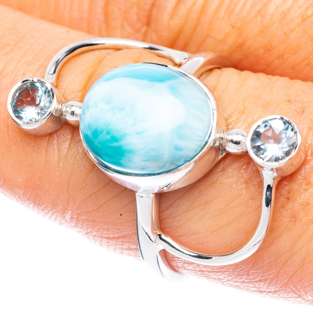 Premium Larimar, Blue Topaz Ring Size 8.25 (925 Sterling Silver) R2633