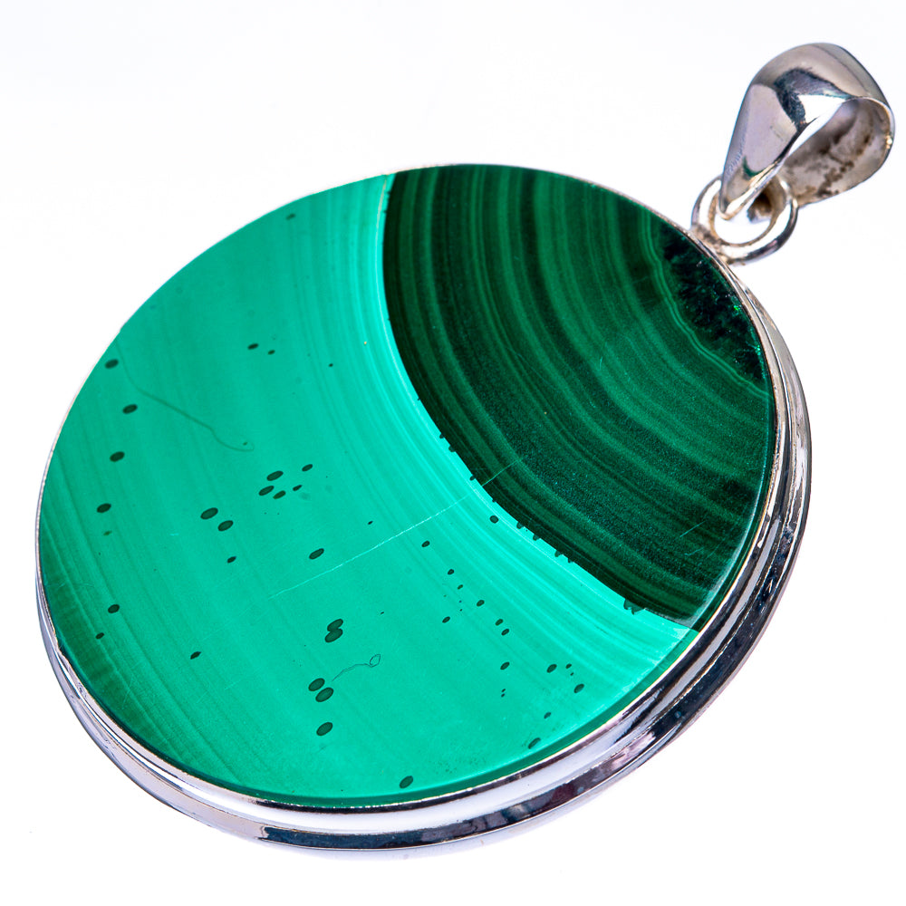 Malachite Coin 925 Sterling Silver Pendant 1 7/8" (925 Sterling Silver) PD38638