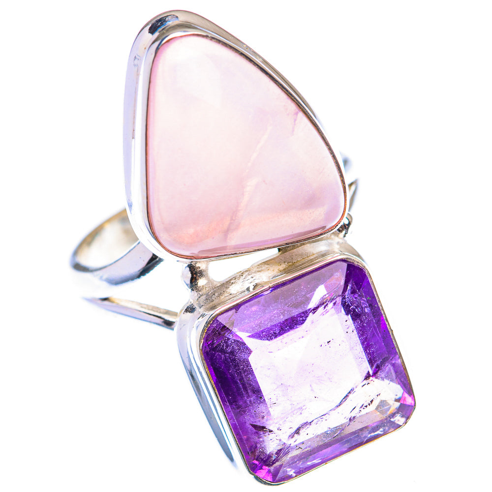 Large Rose Quartz, Amethyst Ring Size 9 (925 Sterling Silver) RING140035