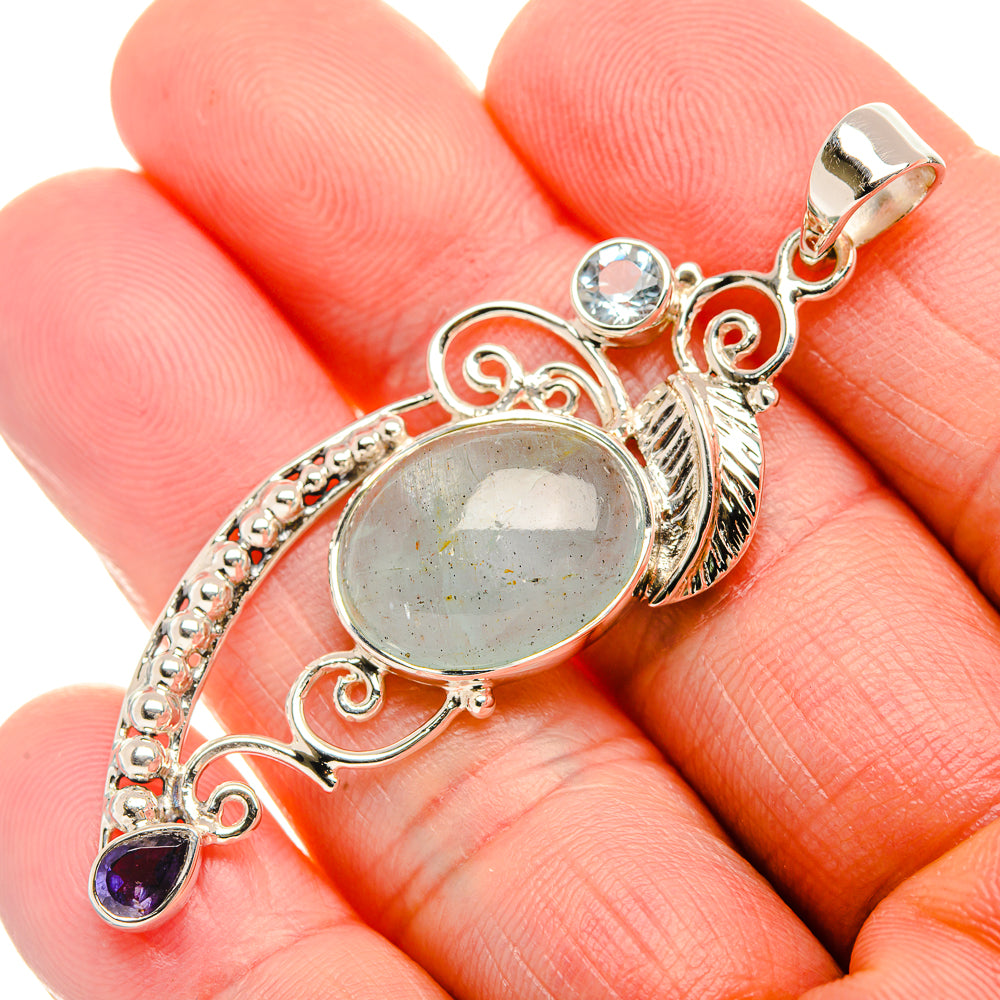 Signature Natural Aquamarine, Blue Topaz, Tanzanite 925 Sterling Silver Pendant 2 3/8" (925 Sterling Silver) PD37801