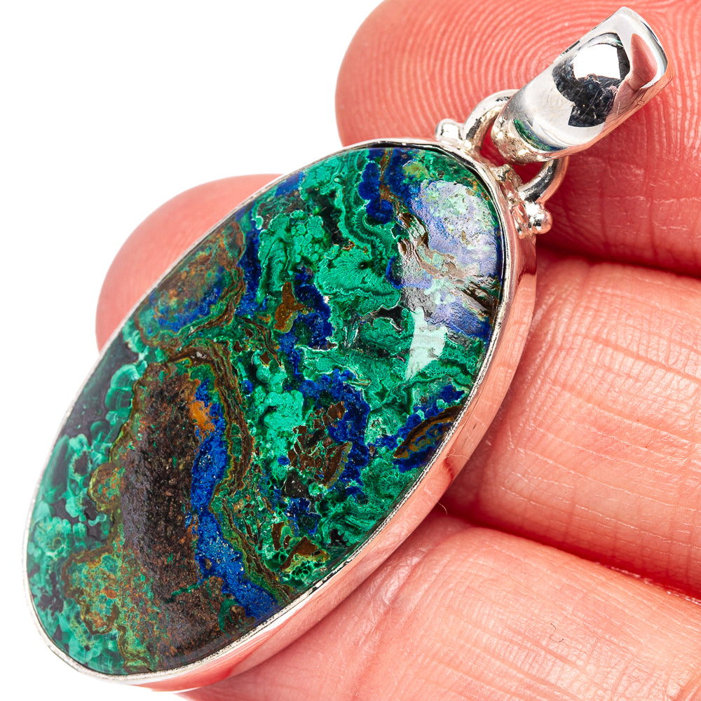 Azurite In Malachite Pendant 1 3/4" (.925 Sterling Silver)