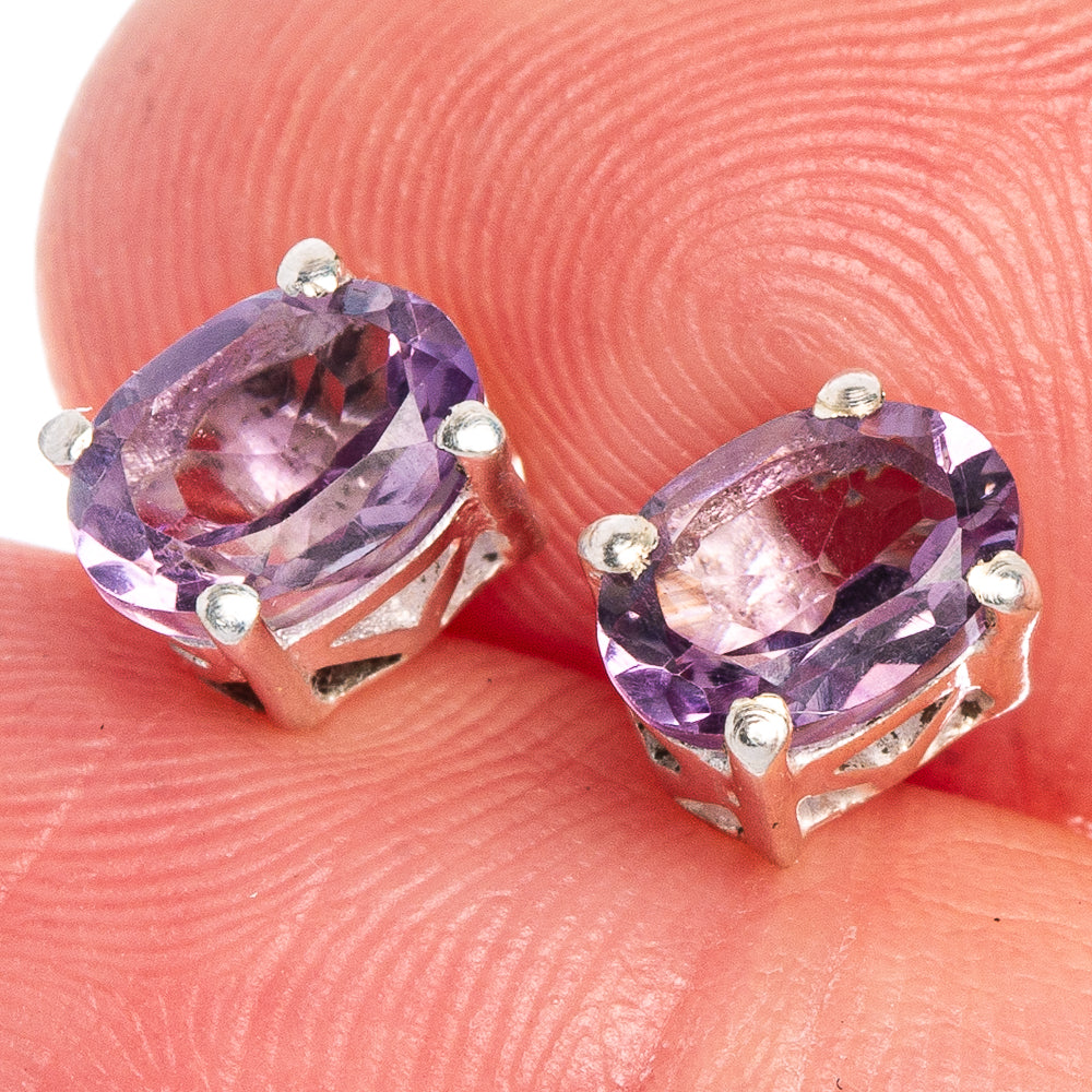 Faceted Amethyst Dainty Earrings 1/4" (925 Sterling Silver) E433547