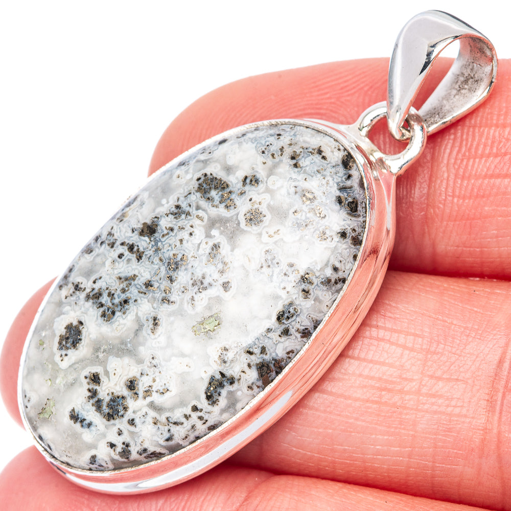 Rare Marcasite In Quartz Pendant 1 3/4" (925 Sterling Silver) P40931
