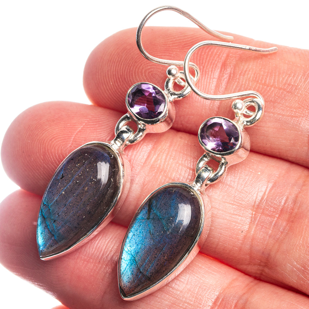 Labradorite, Amethyst Earrings 1 3/4" (925 Sterling Silver) E433010