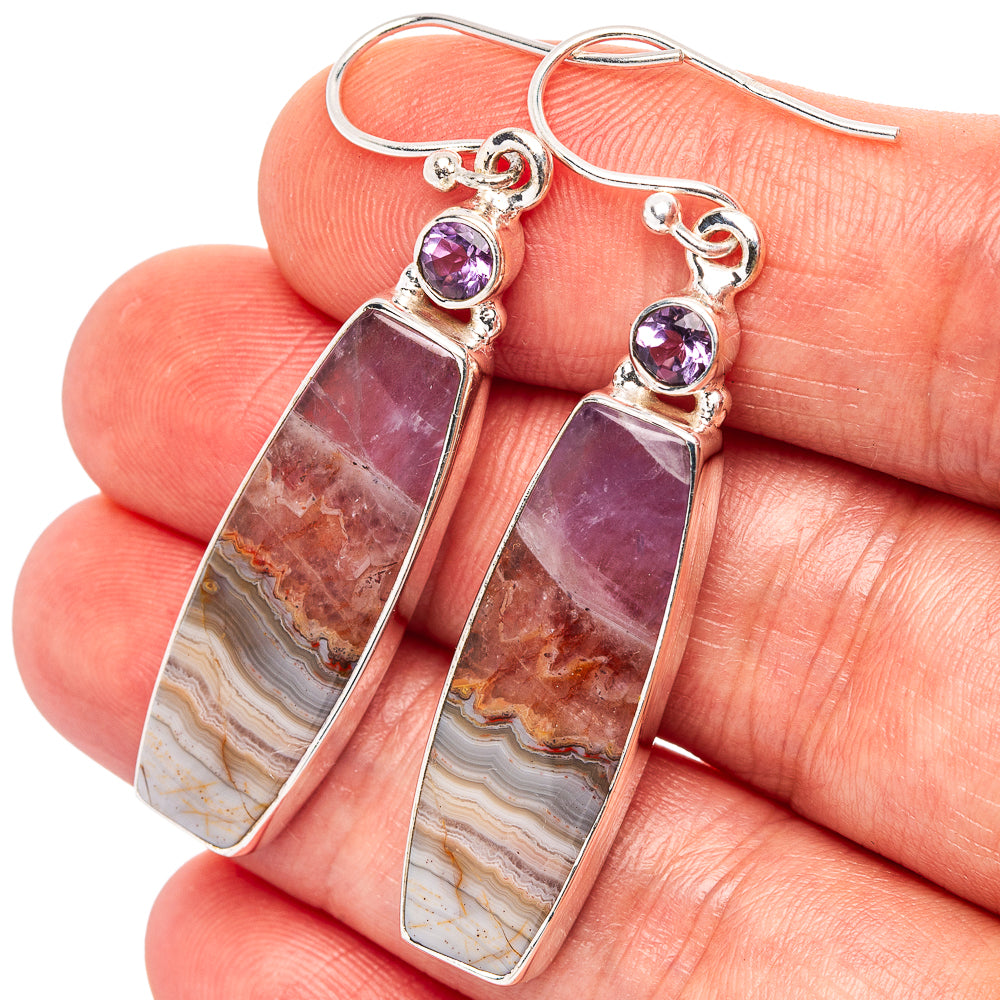 Premium Amethyst Agate, Amethyst Earrings 2" (.925 Sterling Silver)