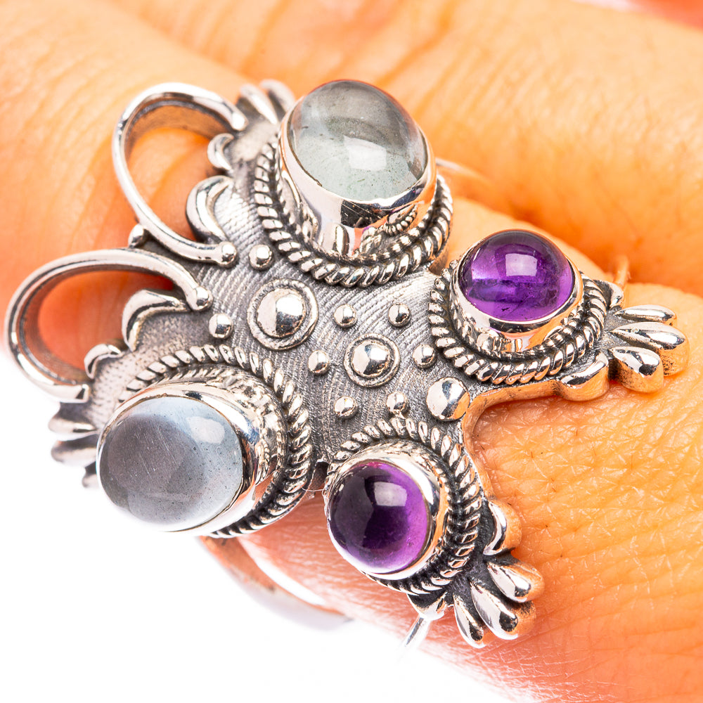 Large Aquamarine, Amethyst Ring Size 8.5 (925 Sterling Silver) R141210