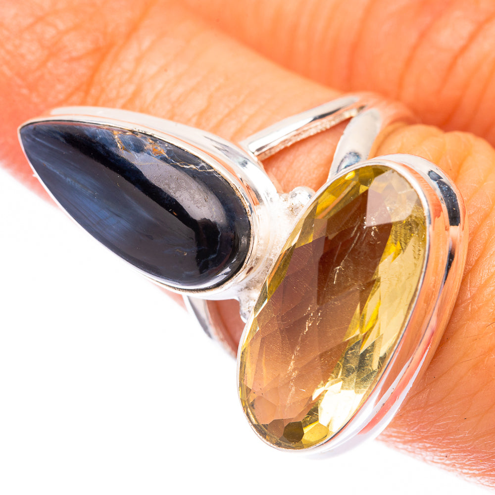 Large Faceted Citrine, Pietersite 925 Sterling Silver Ring Size 6.5 (925 Sterling Silver) RING140453