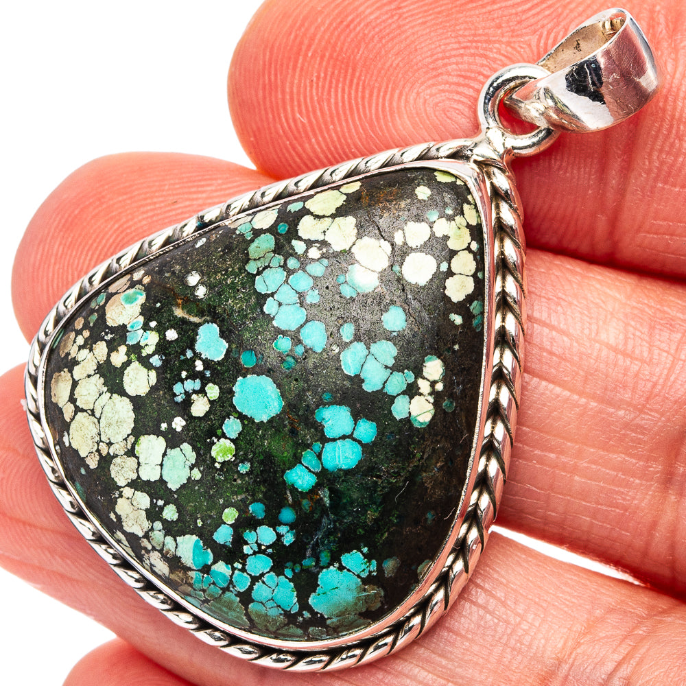 Premium Tibetan Turquoise Pendant 1 5/8" (.925 Sterling Silver)